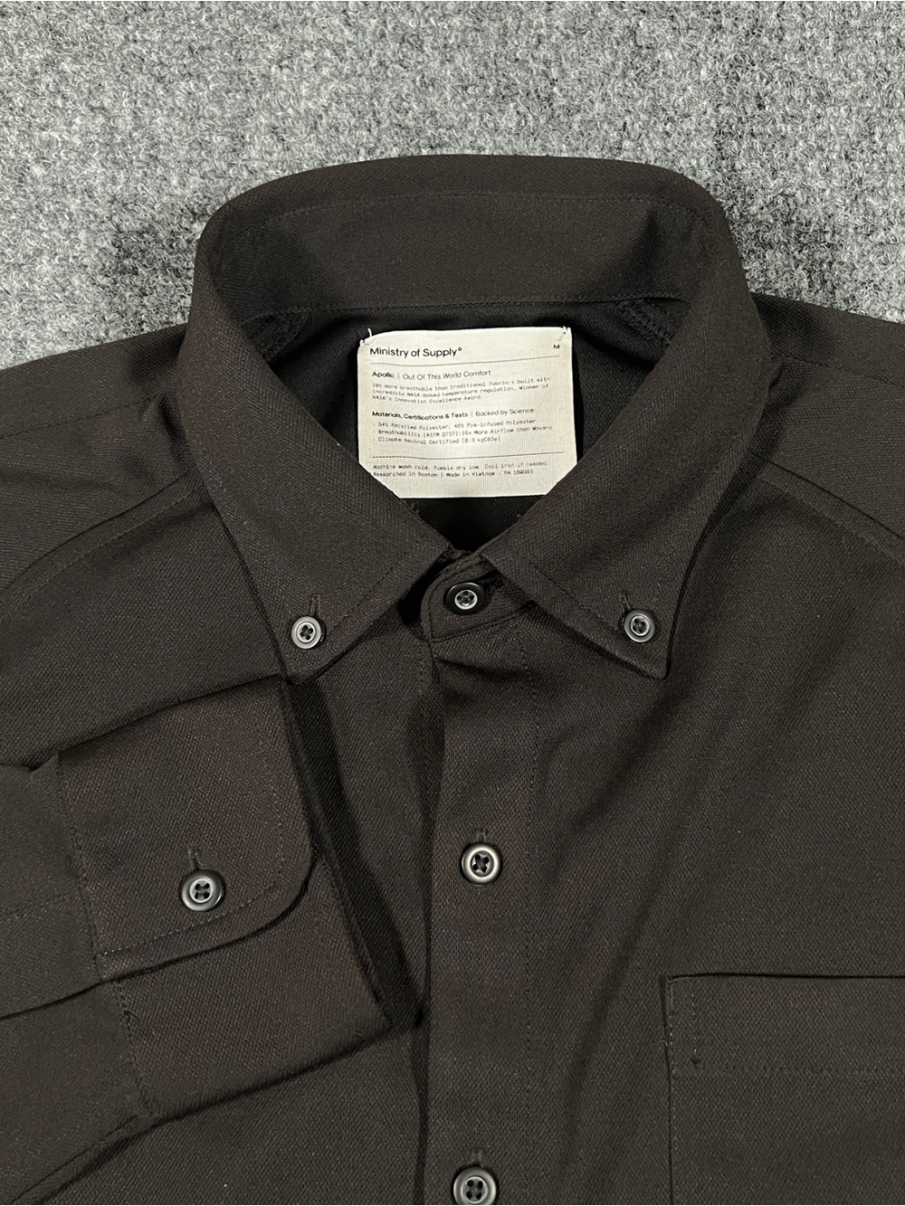Ministry of Supply Apollo Dress Shirt Mens M Black Performance Tech Polyester